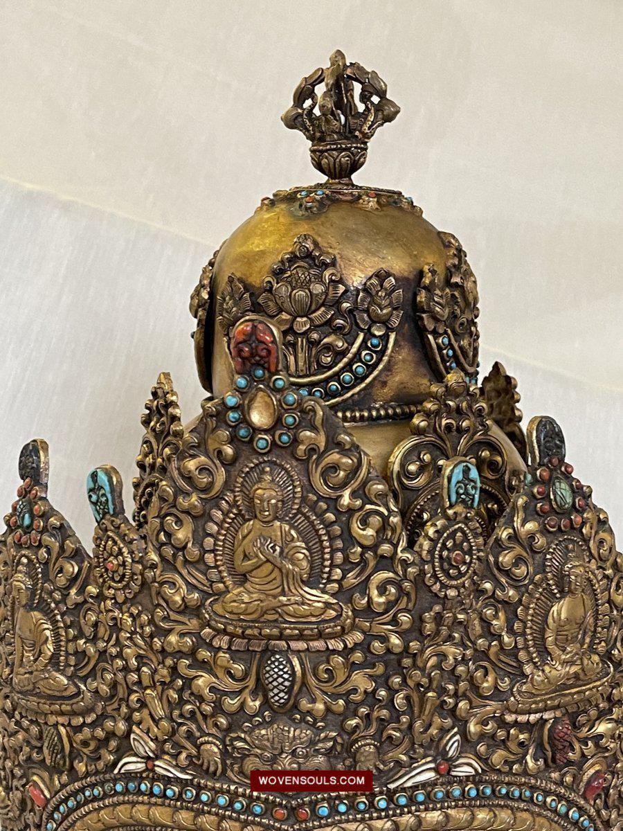 1561 SOLD - Antique Buddhist Ceremonial Crown for Lama / Priest-WOVENSOULS-Antique-Vintage-Textiles-Art-Decor