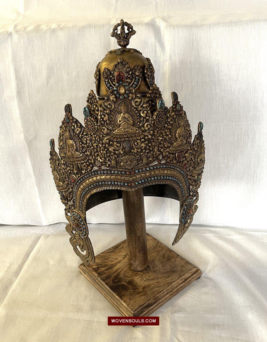 1561 SOLD - Antique Buddhist Ceremonial Crown for Lama / Priest-WOVENSOULS-Antique-Vintage-Textiles-Art-Decor