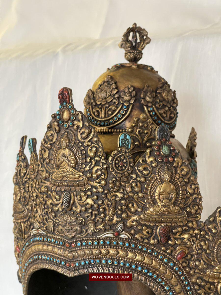 1561 SOLD - Antique Buddhist Ceremonial Crown for Lama / Priest-WOVENSOULS-Antique-Vintage-Textiles-Art-Decor