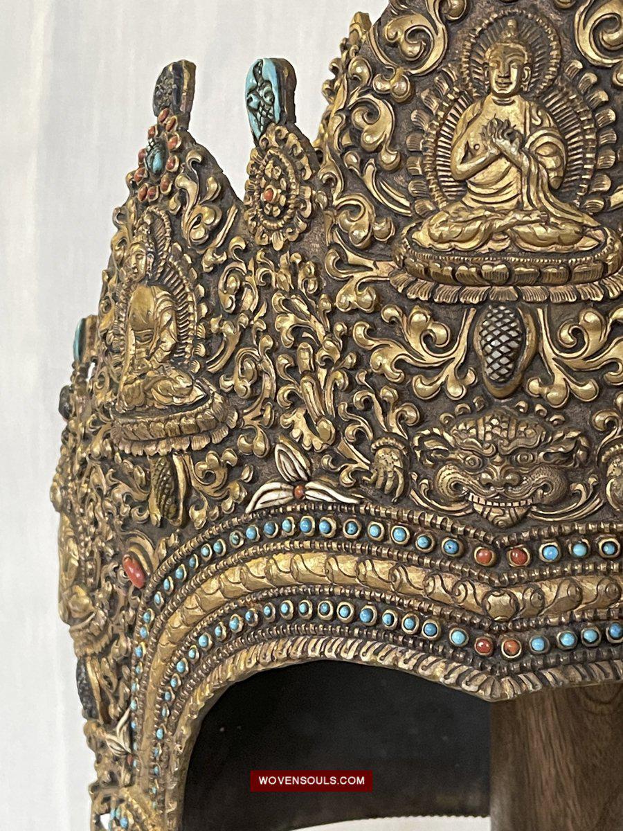1561 SOLD - Antique Buddhist Ceremonial Crown for Lama / Priest-WOVENSOULS-Antique-Vintage-Textiles-Art-Decor