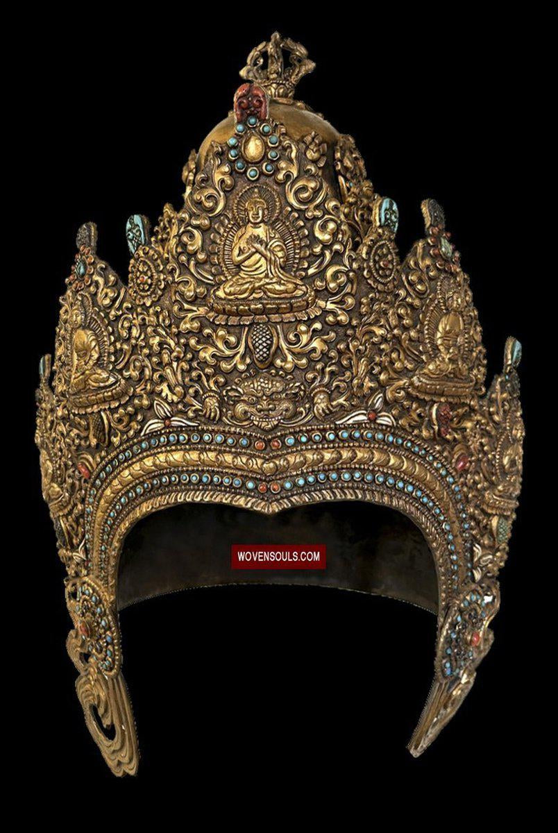 1561 SOLD - Antique Buddhist Ceremonial Crown for Lama / Priest-WOVENSOULS-Antique-Vintage-Textiles-Art-Decor