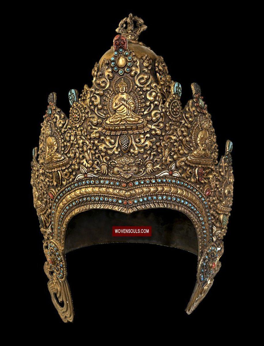 1561 SOLD - Antique Buddhist Ceremonial Crown for Lama / Priest-WOVENSOULS-Antique-Vintage-Textiles-Art-Decor
