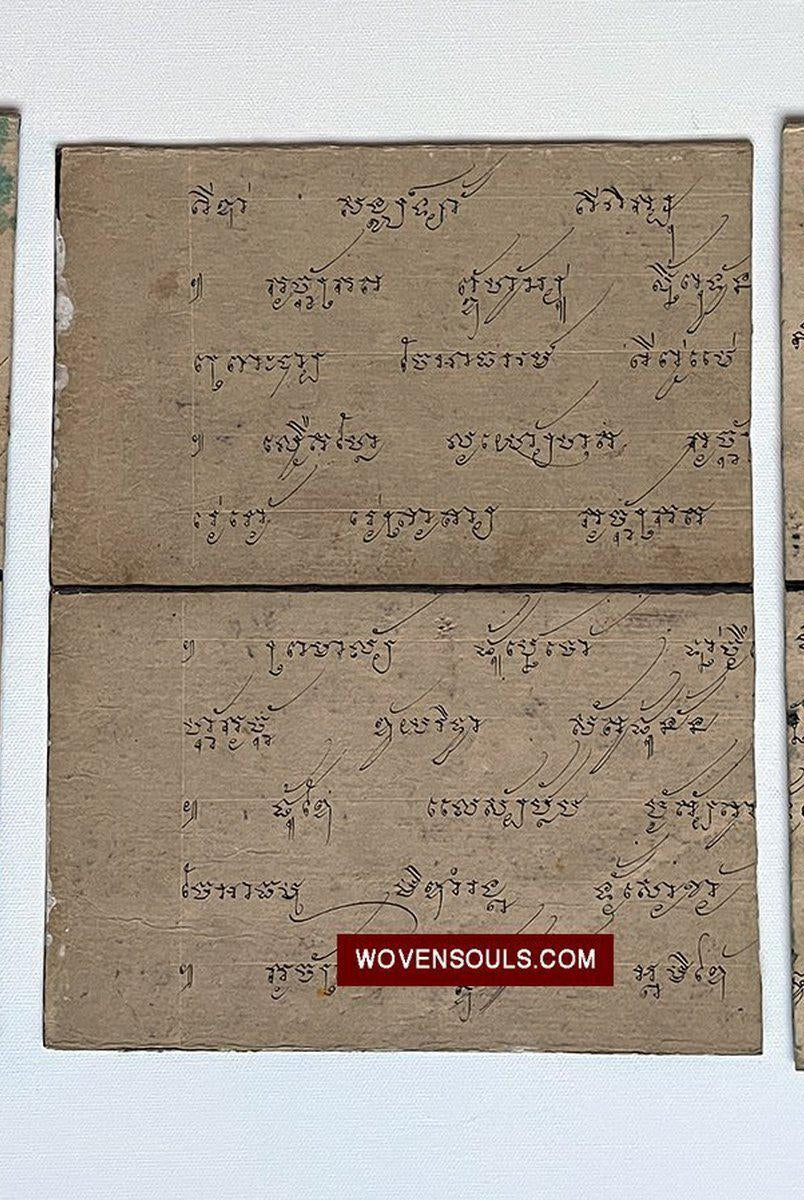 1562 LOT of 3 Paintings from antique Phra Malai Manuscripts-WOVENSOULS-Antique-Vintage-Textiles-Art-Decor