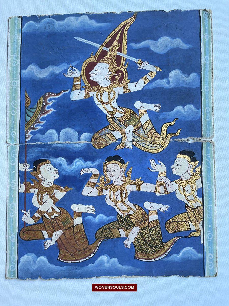 1563 LOT of 10 Paintings from Antique Phra Malai Manuscripts-WOVENSOULS-Antique-Vintage-Textiles-Art-Decor