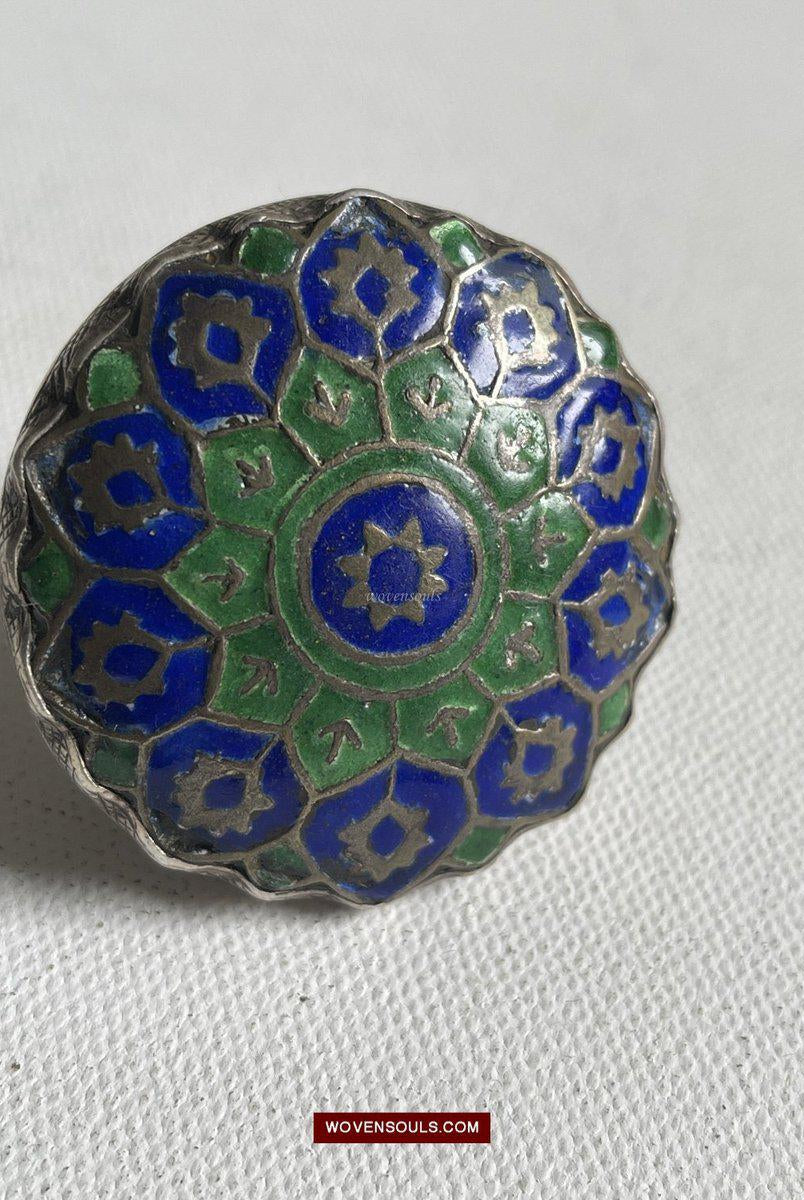 1568 Antique Silver Ring Blue Green Enamel Kohistan-WOVENSOULS-Antique-Vintage-Textiles-Art-Decor
