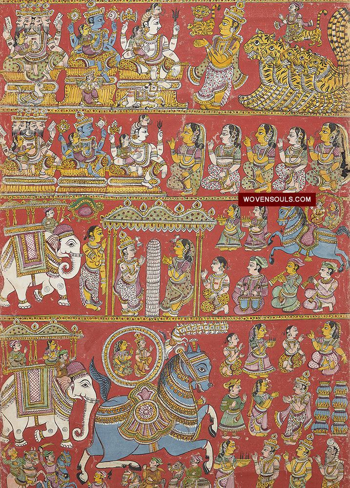 1582 A Complete Deccani Scroll - Padmasali Purana Andhra Pradesh-WOVENSOULS Antique Textiles & Art Gallery