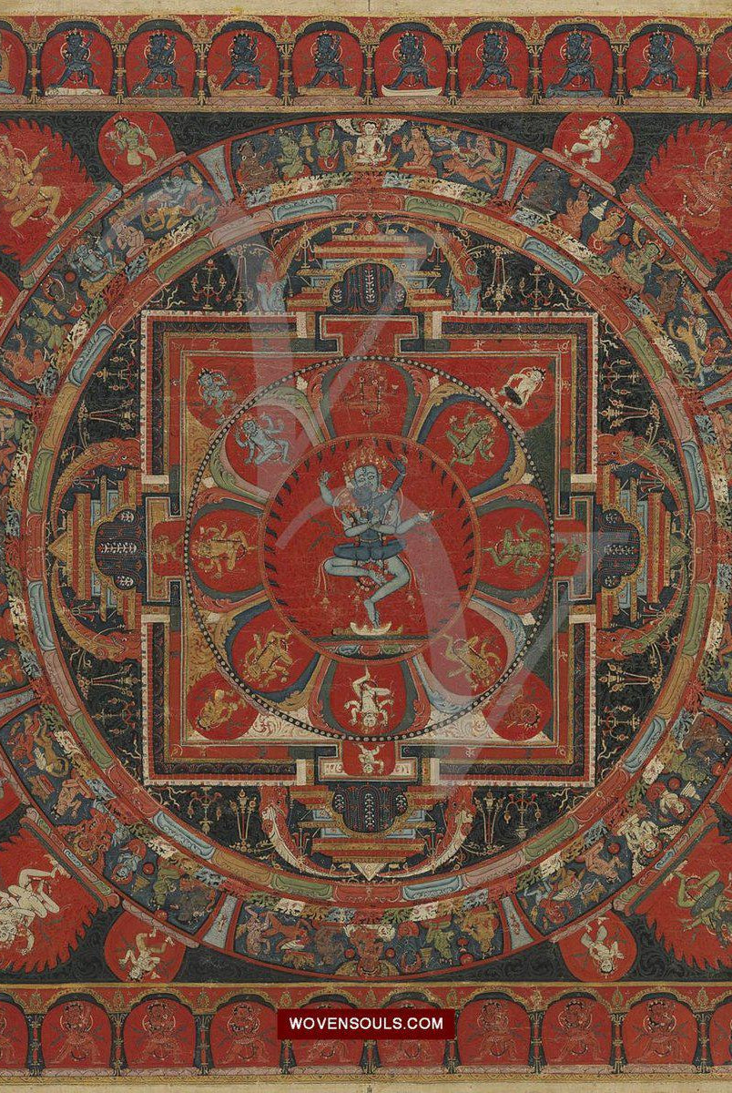 1585 Print of Antique Himalayan Thangka Art - Tibetan Mandala-WOVENSOULS-Antique-Vintage-Textiles-Art-Decor