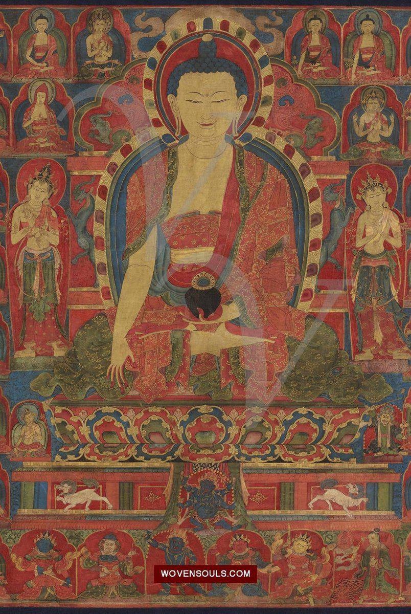 1587 Print of Antique Himalayan Tibetan Thangka Art - Shakyamuni-WOVENSOULS-Antique-Vintage-Textiles-Art-Decor