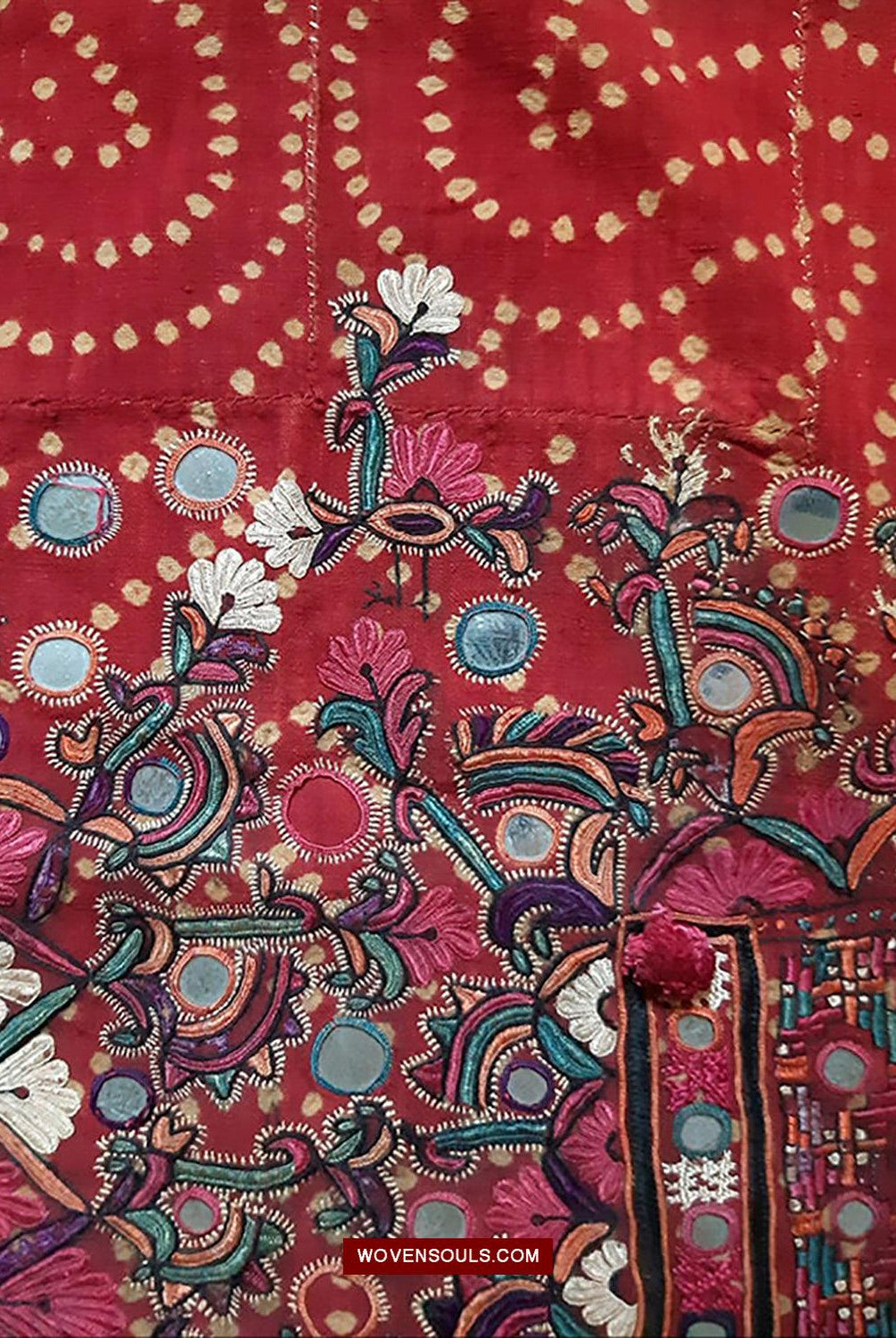 1605 VENDUTO Scialle Odhana da sposa Old Thar Rajasthan - Ricamo Bandhani e lavoro a specchio-WOVENSOULS Tessuti antichi e Galleria d'arte