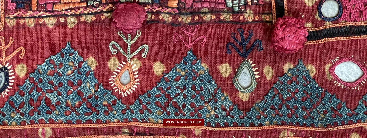 1605 SOLD Old Thar Rajasthan Wedding Odhana Shawl - Embroidery Bandhini & Mirrorwork-WOVENSOULS Antique Textiles & Art Gallery