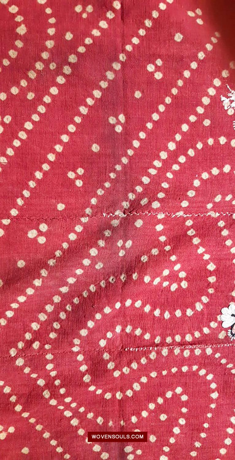 1605 SOLD Old Thar Rajasthan Wedding Odhana Shawl - Embroidery Bandhini & Mirrorwork-WOVENSOULS Antique Textiles & Art Gallery