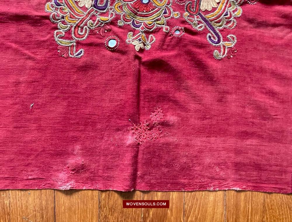 1607 Old Thar Rajasthan Wedding Odhana Shawl - Embroidery Bandhini & Mirrorwork-WOVENSOULS Antique Textiles & Art Gallery