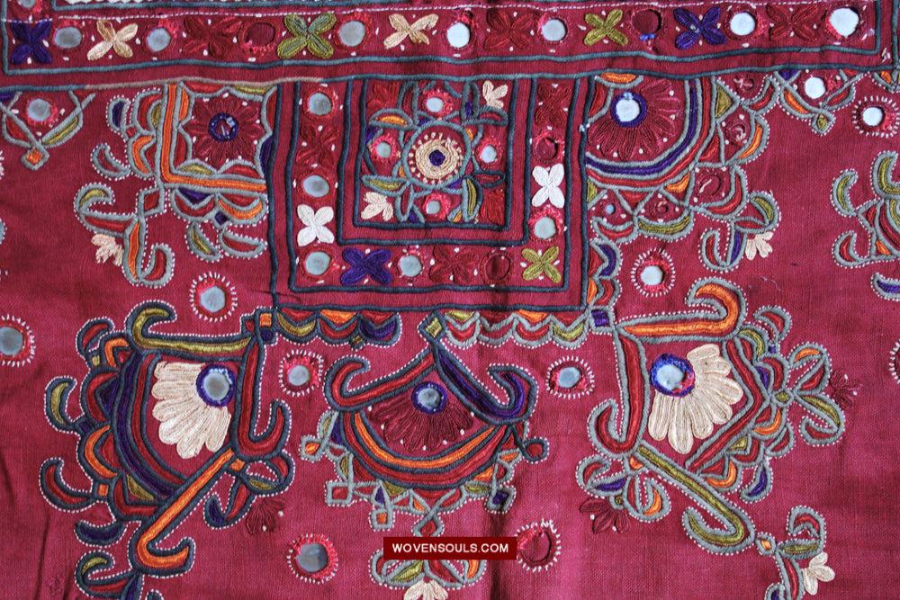 1607 Old Thar Rajasthan Wedding Odhana Shawl - Embroidery Bandhini & Mirrorwork-WOVENSOULS Antique Textiles & Art Gallery