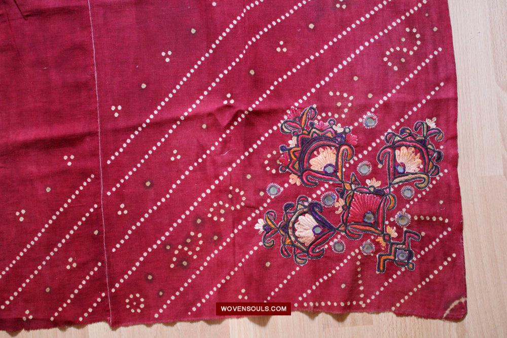 1607 Old Thar Rajasthan Wedding Odhana Shawl - Embroidery Bandhini & Mirrorwork-WOVENSOULS Antique Textiles & Art Gallery