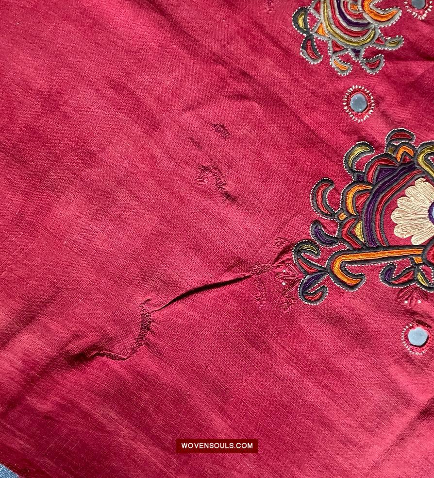 1607 Old Thar Rajasthan Wedding Odhana Shawl - Embroidery Bandhini & Mirrorwork-WOVENSOULS Antique Textiles & Art Gallery