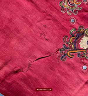 1607 Old Thar Rajasthan Wedding Odhana Shawl - Embroidery Bandhini & Mirrorwork-WOVENSOULS Antique Textiles &amp; Art Gallery