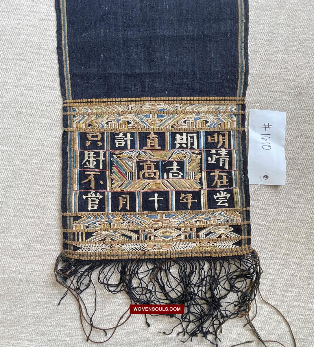 1610 Old Chinese Hainan Meifu Li Ethnic Minority Head wrap turban w Inscription-WOVENSOULS Antique Textiles & Art Gallery