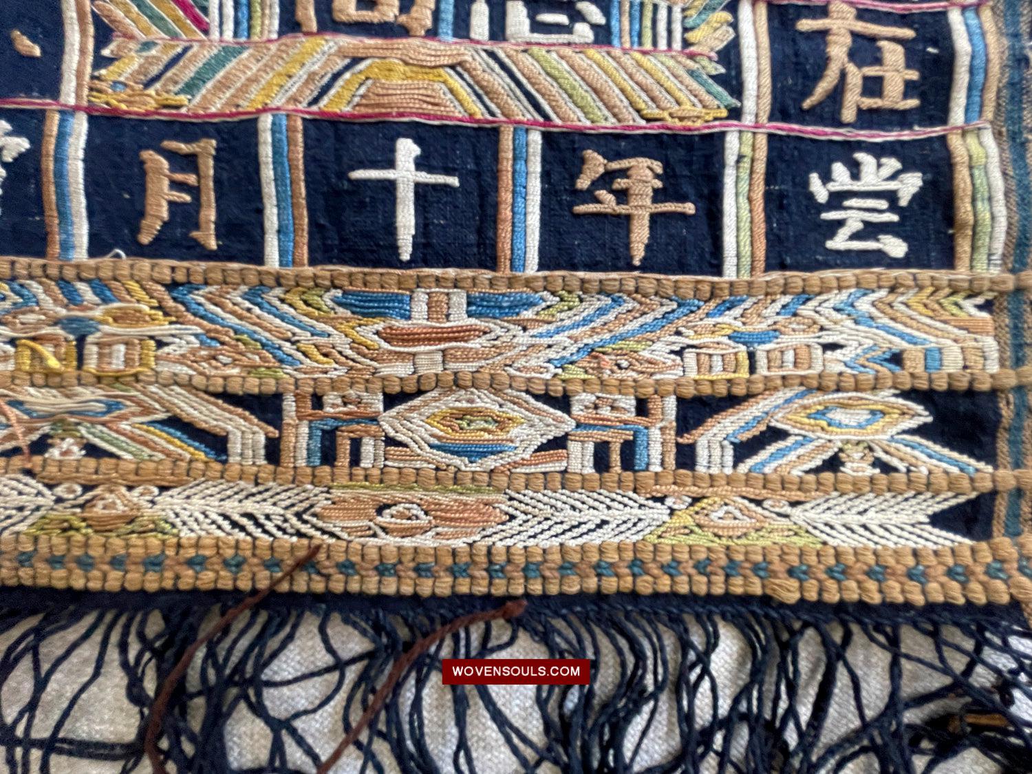 1610 Old Chinese Hainan Meifu Li Ethnic Minority Head wrap turban w Inscription-WOVENSOULS Antique Textiles & Art Gallery