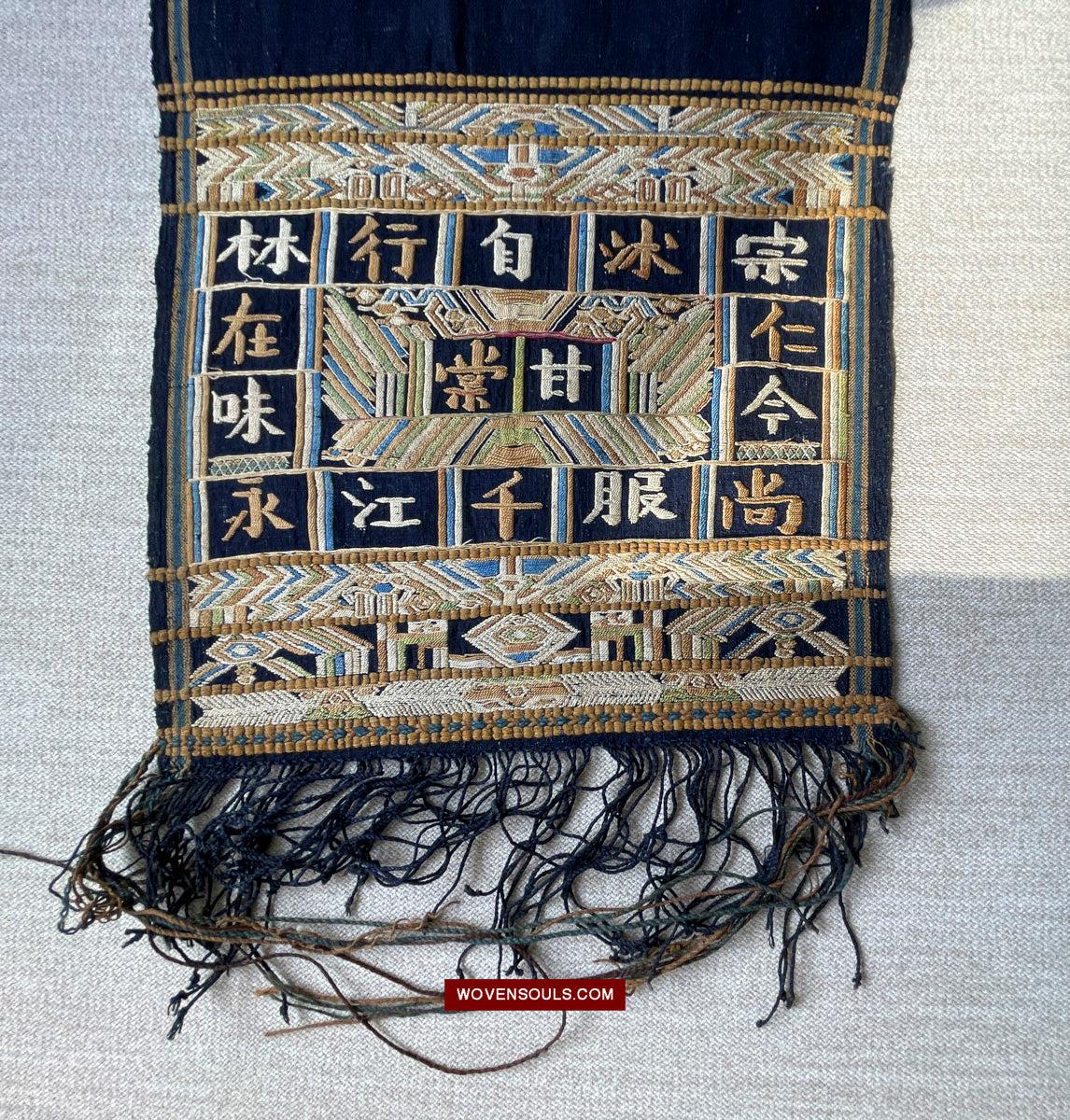 1610 Old Chinese Hainan Meifu Li Ethnic Minority Head wrap turban w Inscription-WOVENSOULS Antique Textiles & Art Gallery