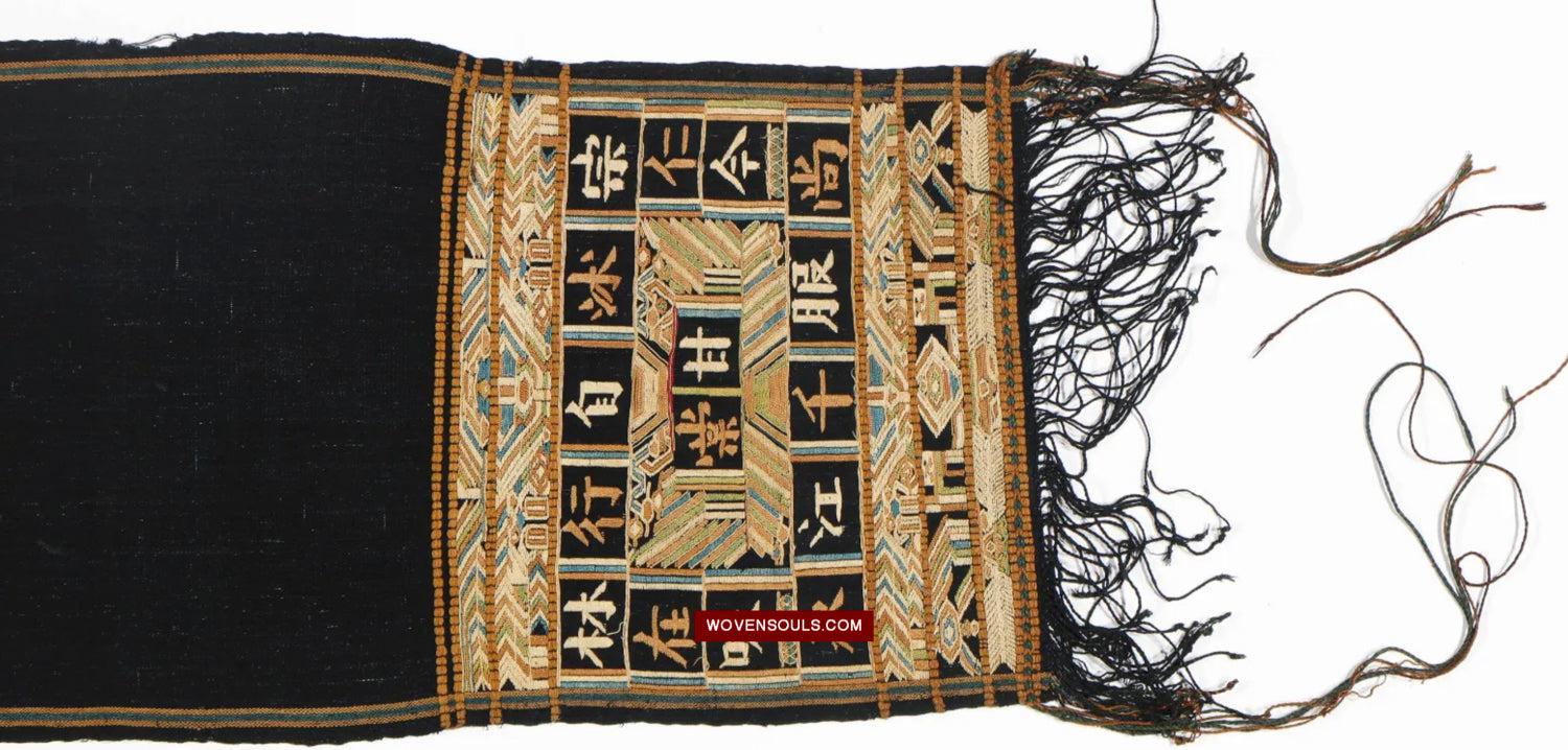 1610 Old Chinese Hainan Meifu Li Ethnic Minority Head wrap turban w Inscription-WOVENSOULS Antique Textiles & Art Gallery