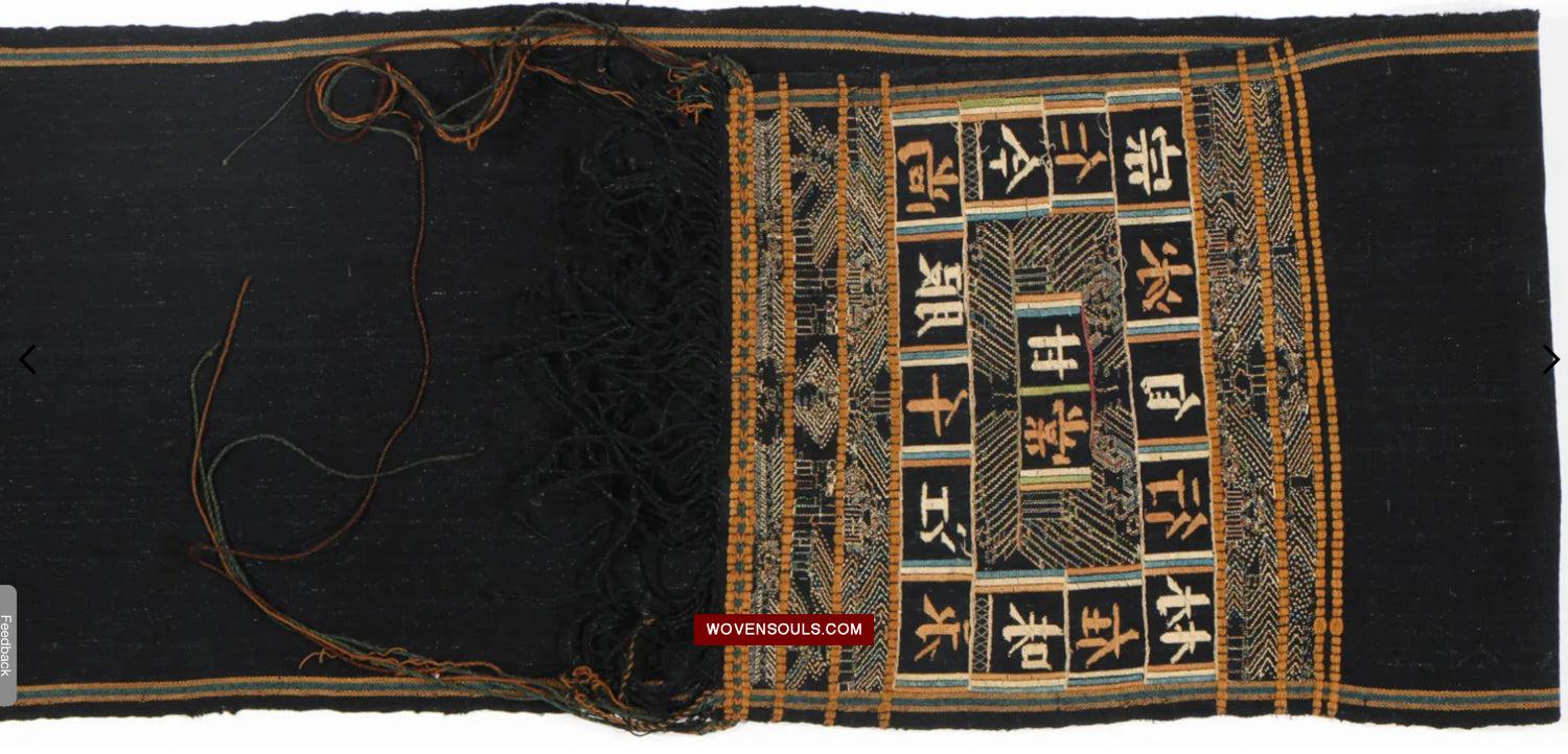 1610 Old Chinese Hainan Meifu Li Ethnic Minority Head wrap turban w Inscription-WOVENSOULS Antique Textiles & Art Gallery