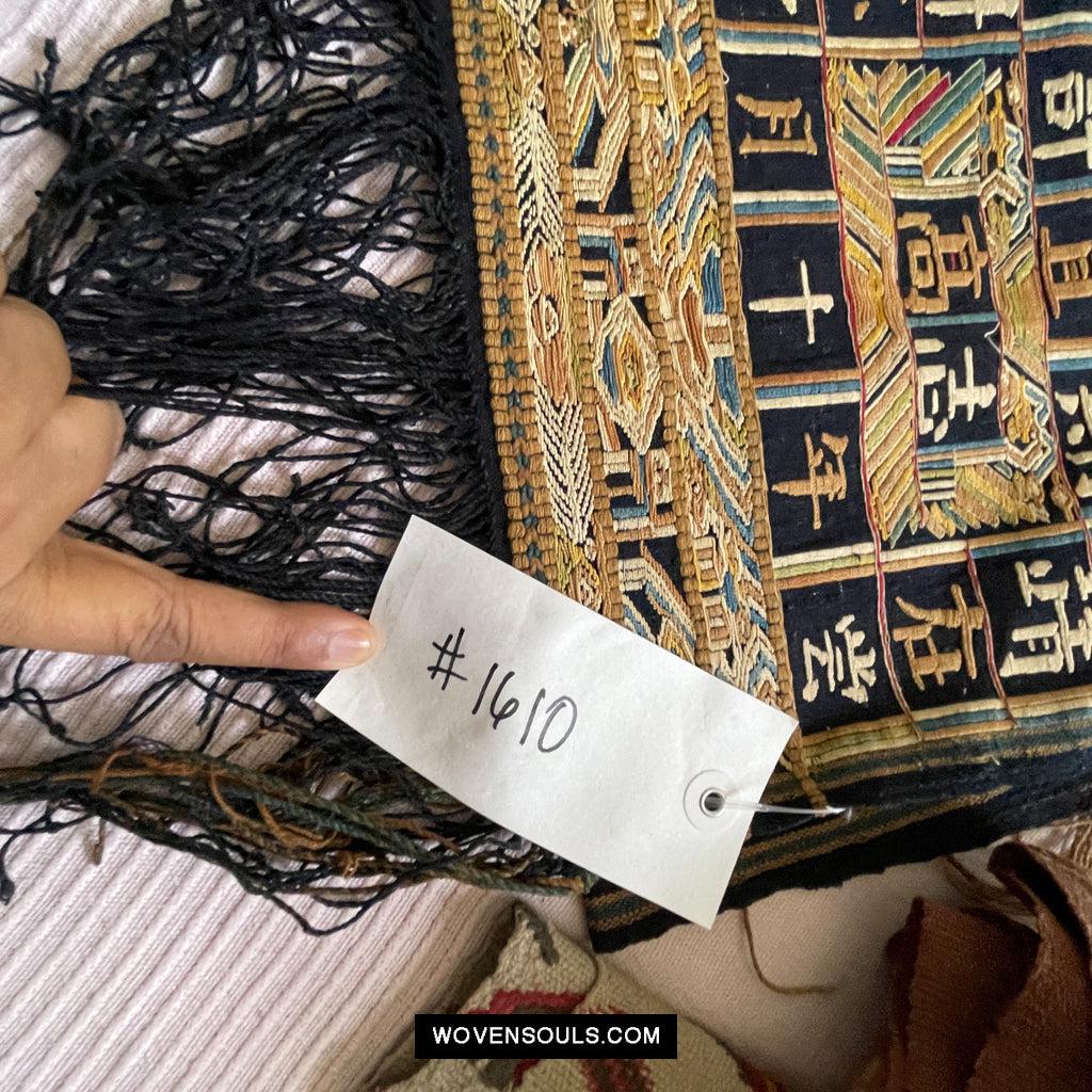 1610 Old Chinese Hainan Meifu Li Ethnic Minority Head wrap turban w Inscription-WOVENSOULS Antique Textiles & Art Gallery