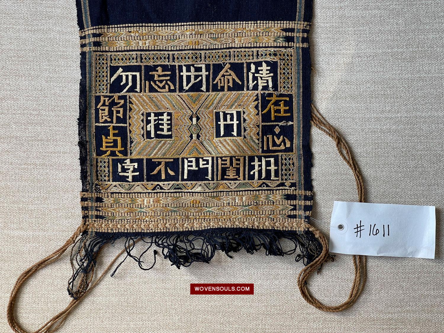 1611 Old Chinese Hainan Meifu Li Ethnic Minority Head wrap turban w Inscription-WOVENSOULS Antique Textiles & Art Gallery