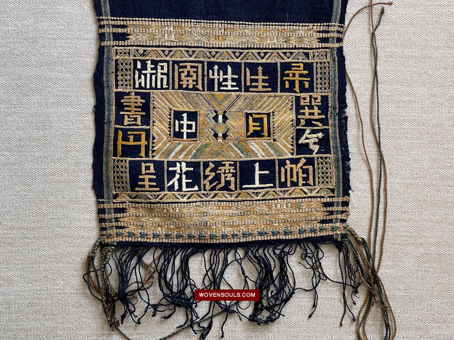 1611 Old Chinese Hainan Meifu Li Ethnic Minority Head wrap turban w Inscription-WOVENSOULS Antique Textiles & Art Gallery