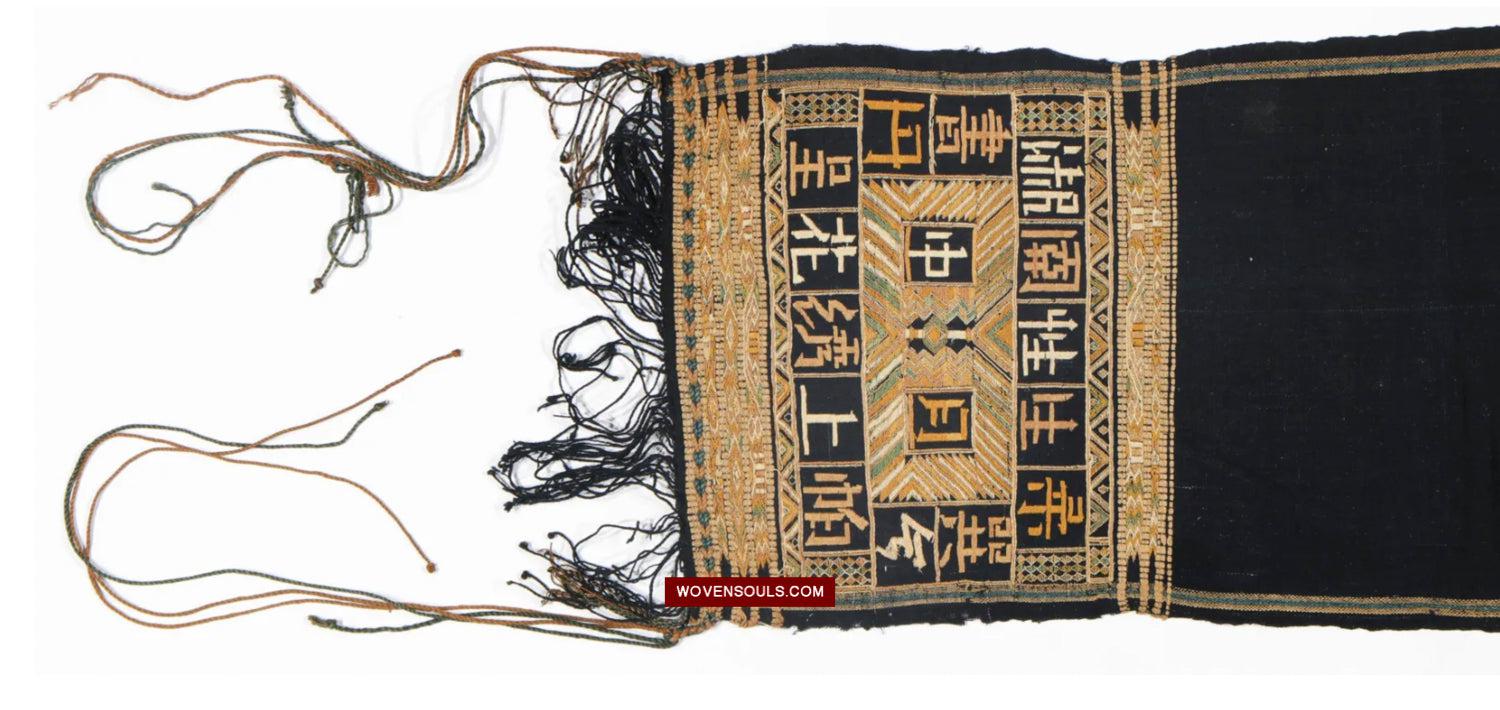1611 Old Chinese Hainan Meifu Li Ethnic Minority Head wrap turban w Inscription-WOVENSOULS Antique Textiles & Art Gallery