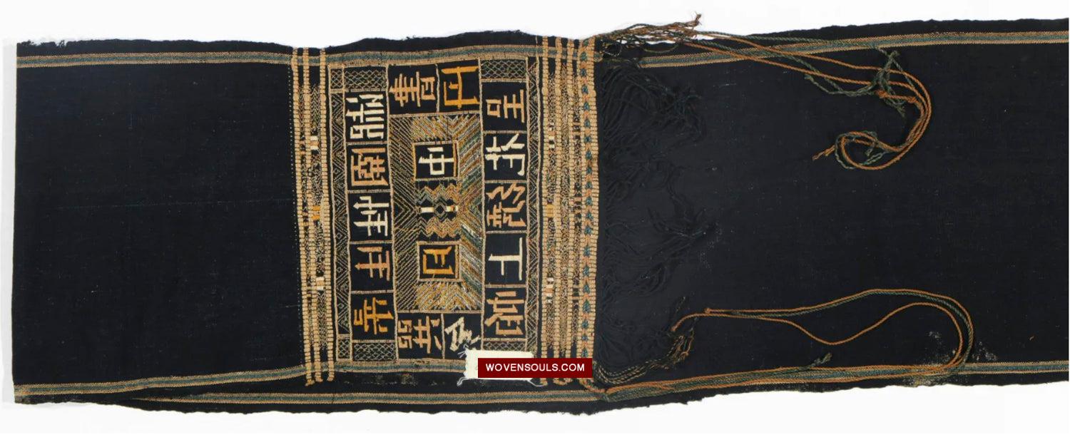 1611 Old Chinese Hainan Meifu Li Ethnic Minority Head wrap turban w Inscription-WOVENSOULS Antique Textiles & Art Gallery