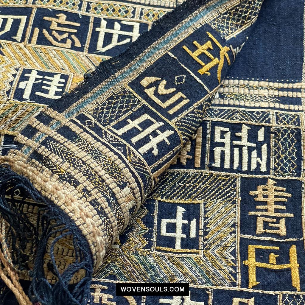 1611 Old Chinese Hainan Meifu Li Ethnic Minority Head wrap turban w Inscription-WOVENSOULS Antique Textiles & Art Gallery