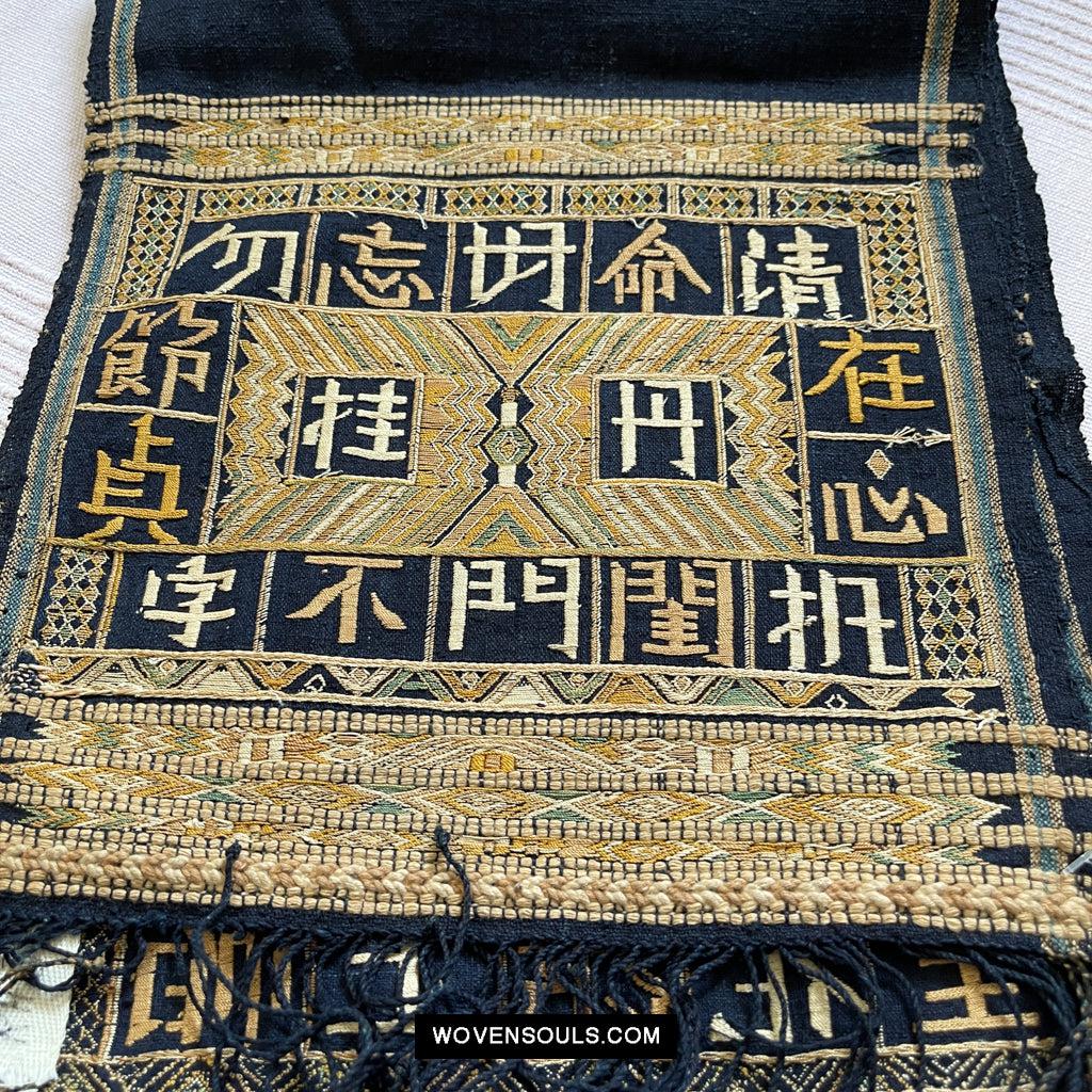 1611 Old Chinese Hainan Meifu Li Ethnic Minority Head wrap turban w Inscription-WOVENSOULS Antique Textiles & Art Gallery