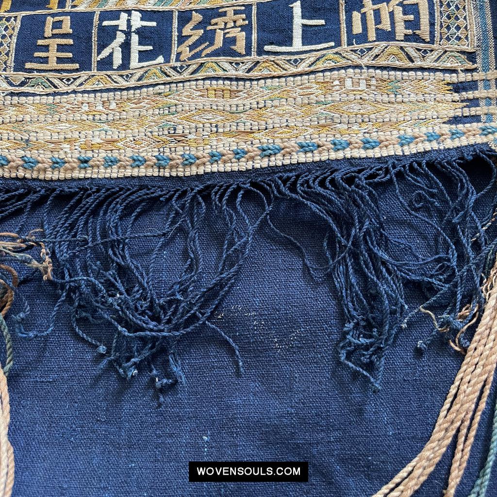 1611 Old Chinese Hainan Meifu Li Ethnic Minority Head wrap turban w Inscription-WOVENSOULS Antique Textiles & Art Gallery