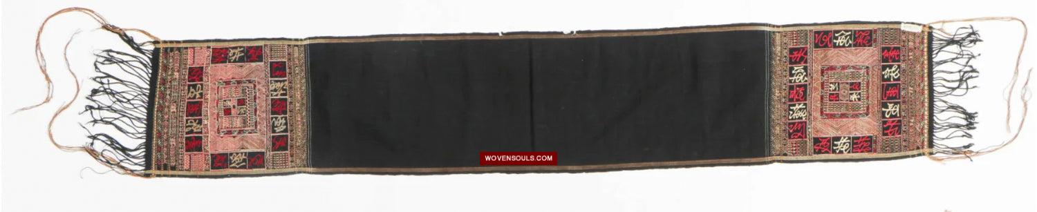 1612 Old Chinese Hainan Meifu Li Ethnic Minority Head wrap turban w Magenta Inscription-WOVENSOULS Antique Textiles & Art Gallery