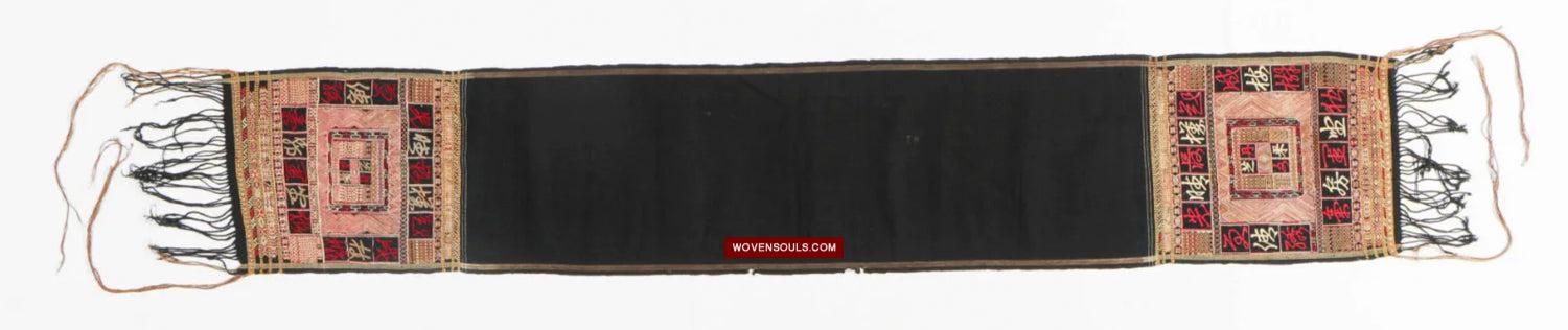 1612 Old Chinese Hainan Meifu Li Ethnic Minority Head wrap turban w Magenta Inscription-WOVENSOULS Antique Textiles & Art Gallery