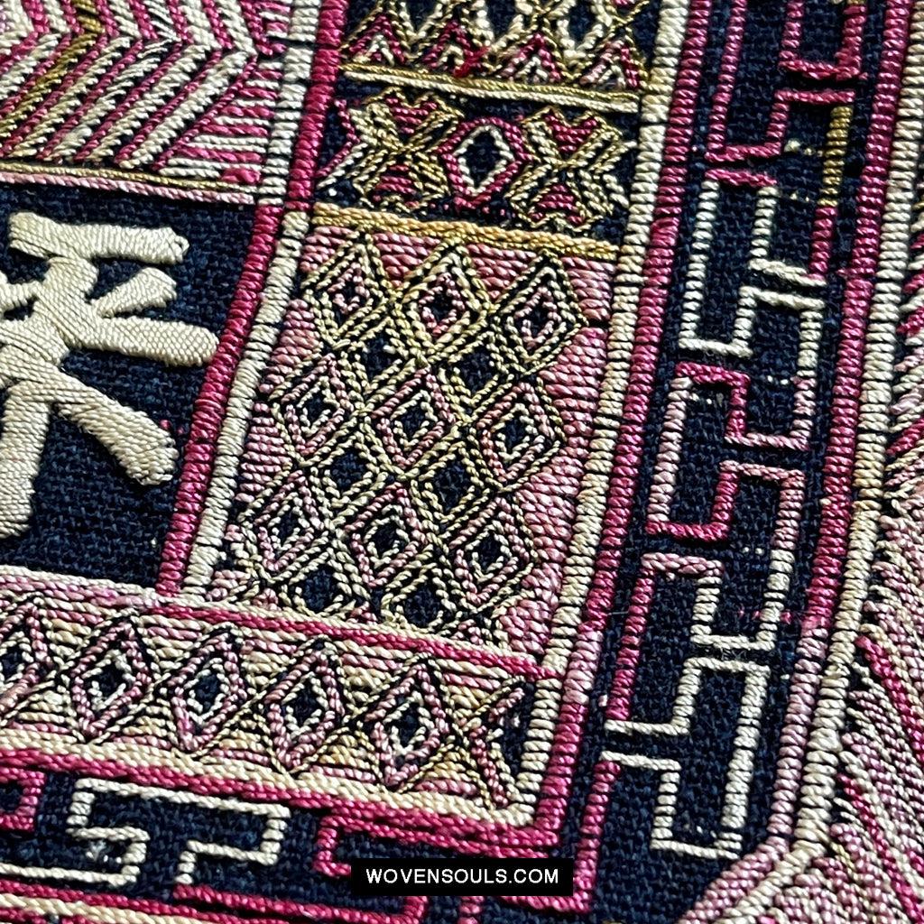 1612 Old Chinese Hainan Meifu Li Ethnic Minority Head wrap turban w Magenta Inscription-WOVENSOULS Antique Textiles & Art Gallery