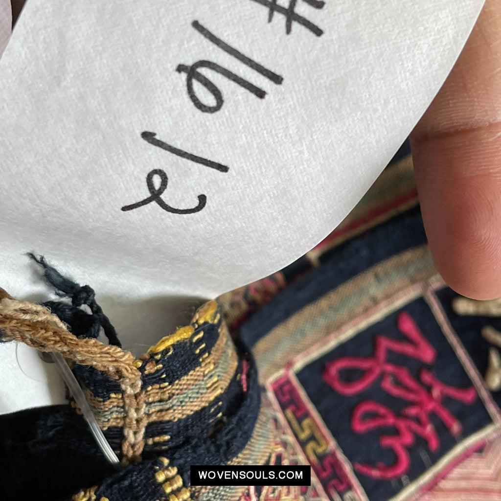 1612 Old Chinese Hainan Meifu Li Ethnic Minority Head wrap turban w Magenta Inscription-WOVENSOULS Antique Textiles & Art Gallery