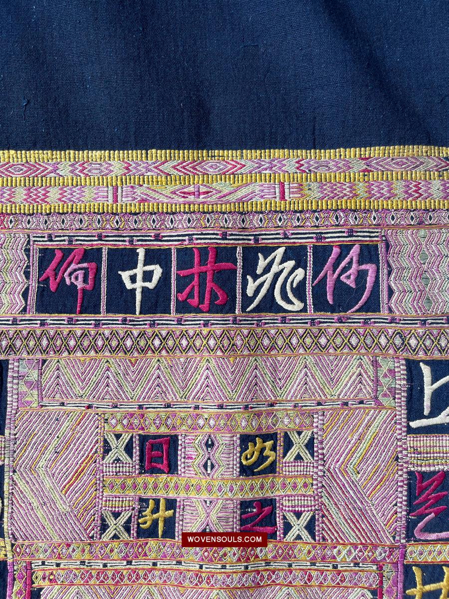 1613 Old Chinese Hainan Meifu Li Ethnic Minority Head wrap turban w Magenta Inscription-WOVENSOULS Antique Textiles & Art Gallery