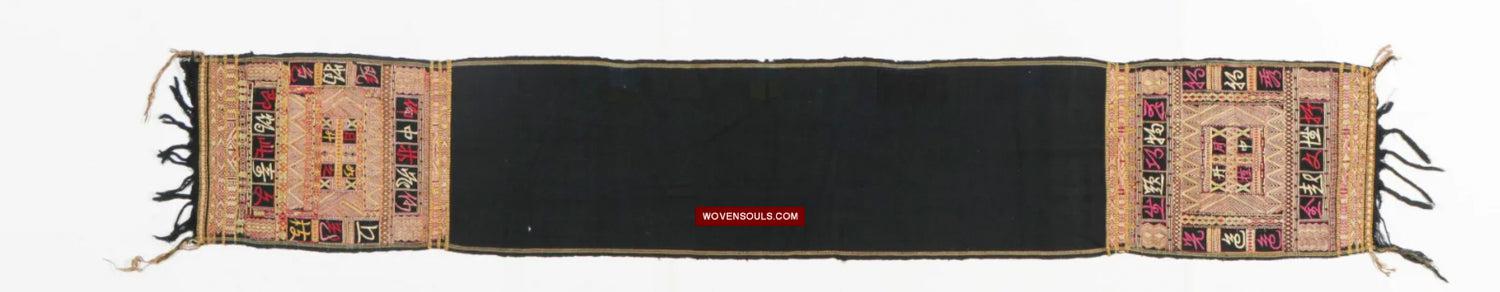 1613 Old Chinese Hainan Meifu Li Ethnic Minority Head wrap turban w Magenta Inscription-WOVENSOULS Antique Textiles & Art Gallery