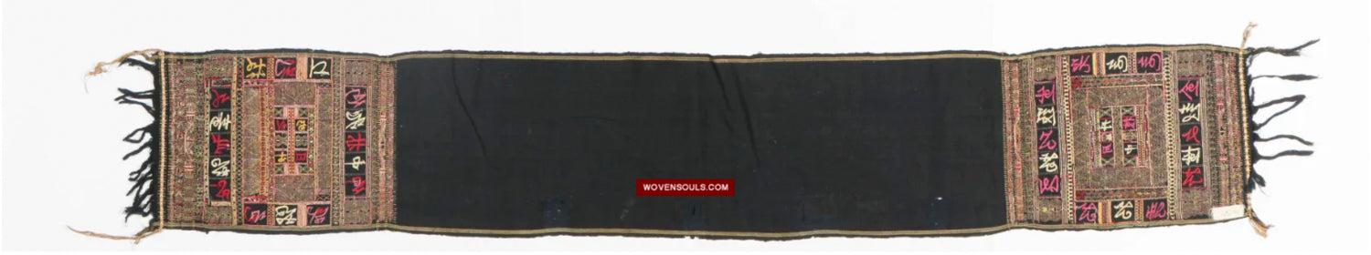 1613 Old Chinese Hainan Meifu Li Ethnic Minority Head wrap turban w Magenta Inscription-WOVENSOULS Antique Textiles & Art Gallery