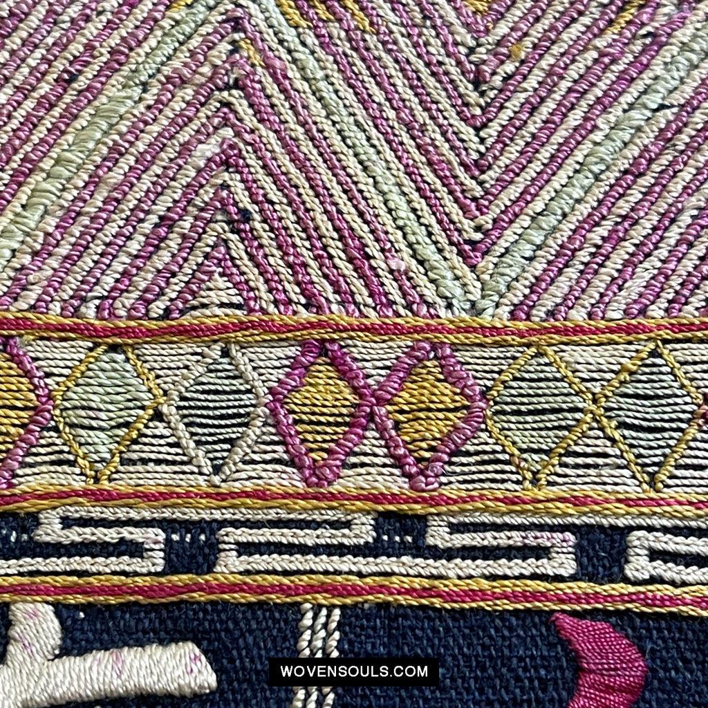 1613 Old Chinese Hainan Meifu Li Ethnic Minority Head wrap turban w Magenta Inscription-WOVENSOULS Antique Textiles & Art Gallery