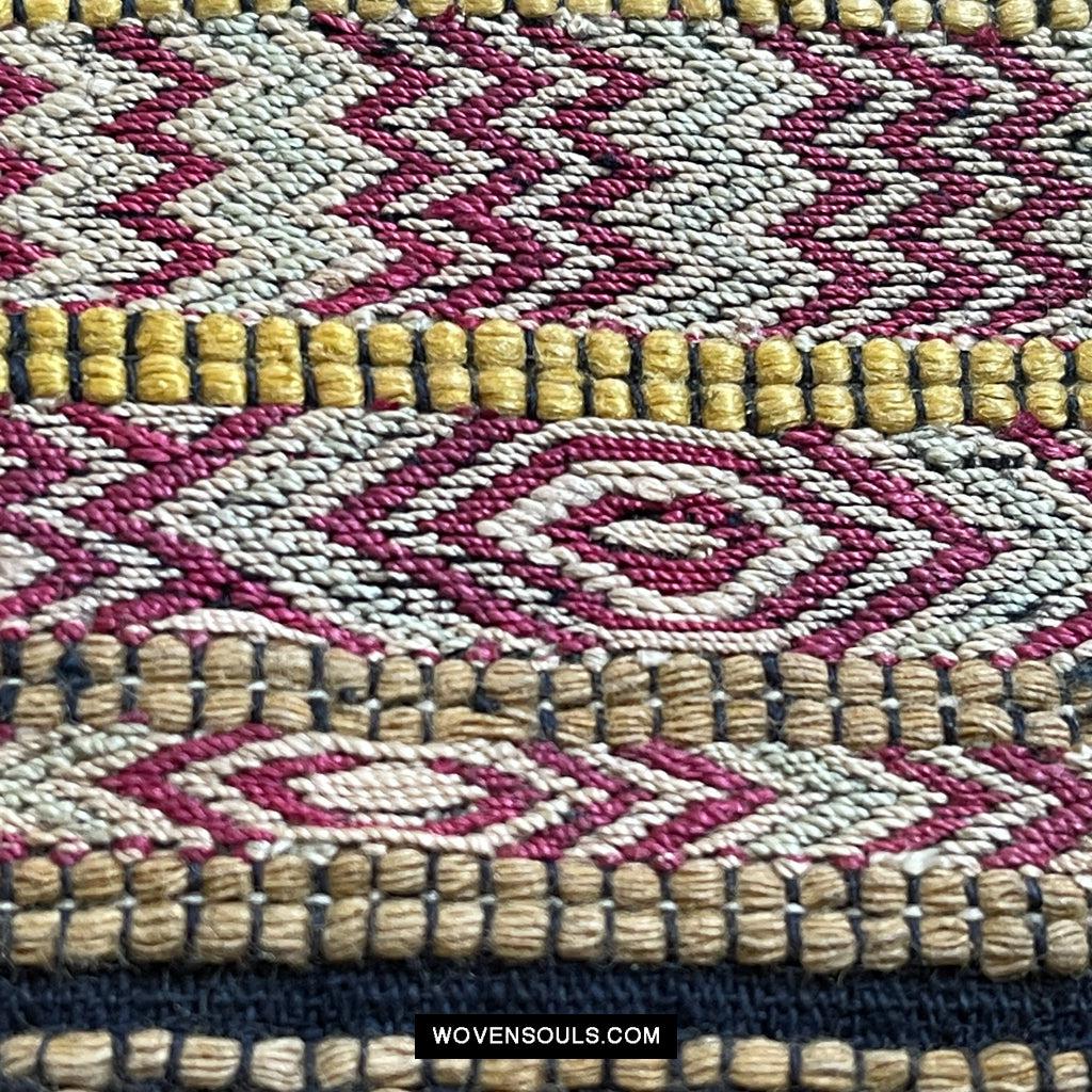 1613 Old Chinese Hainan Meifu Li Ethnic Minority Head wrap turban w Magenta Inscription-WOVENSOULS Antique Textiles & Art Gallery