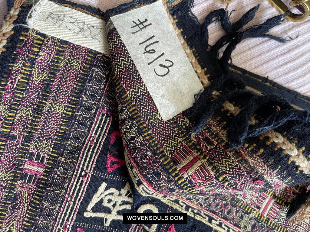 1613 Old Chinese Hainan Meifu Li Ethnic Minority Head wrap turban w Magenta Inscription-WOVENSOULS Antique Textiles & Art Gallery