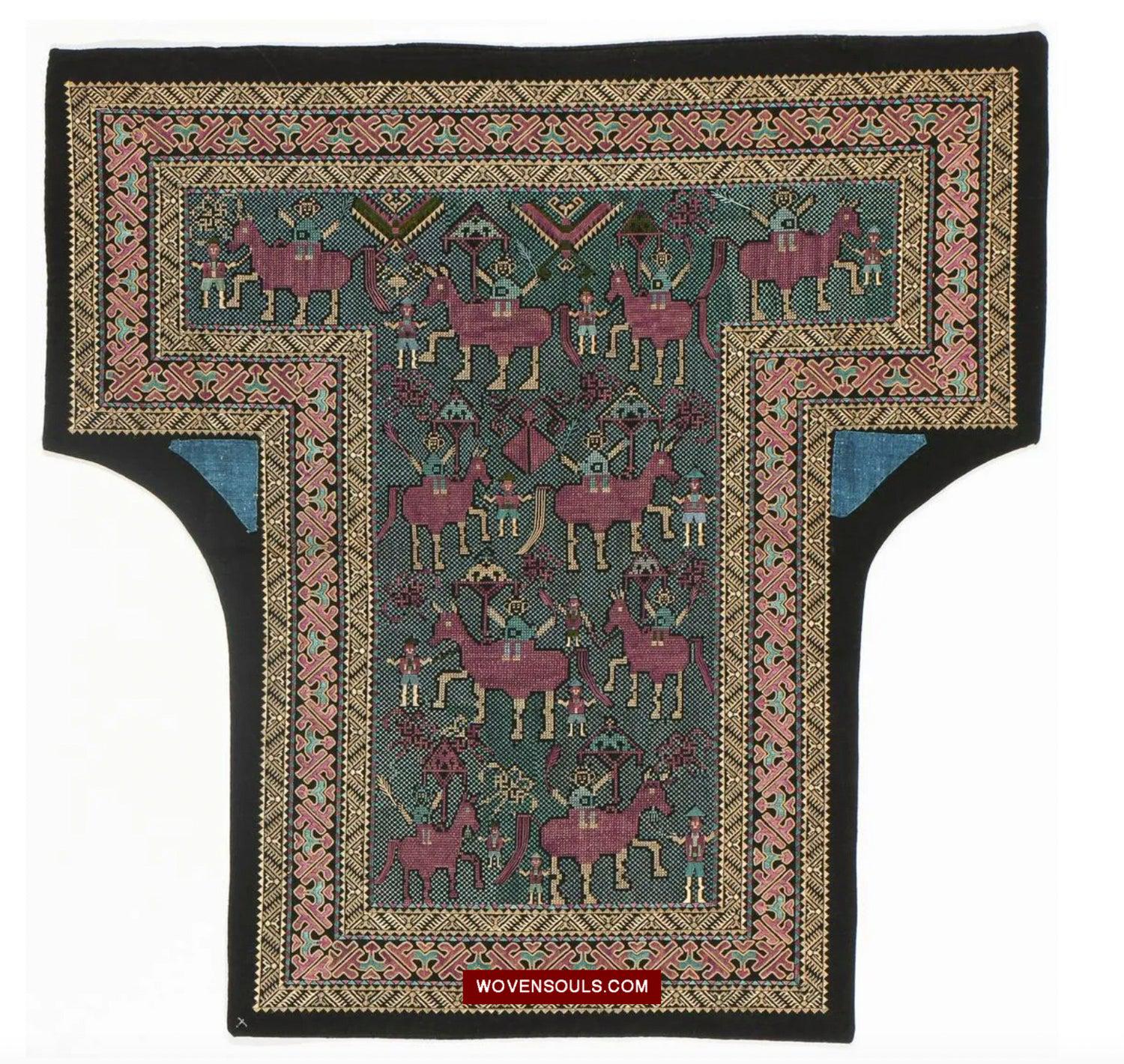 1618 Rare Vintage Baby Carrier with Figures-WOVENSOULS Antique Textiles & Art Gallery