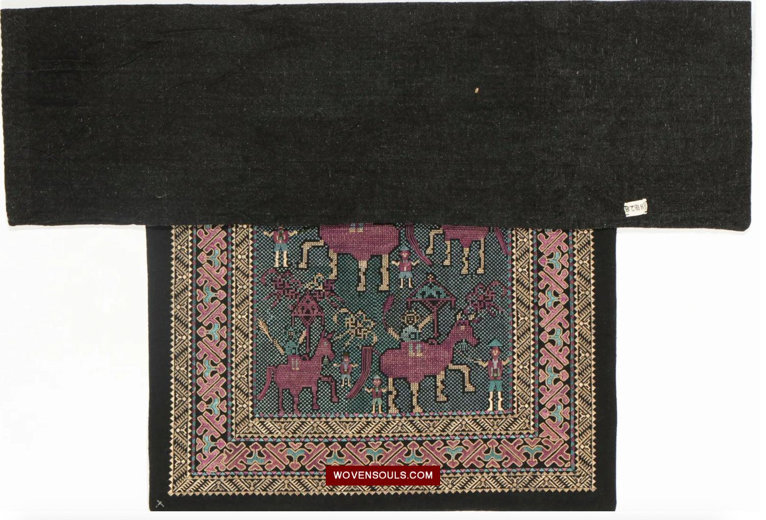 1618 Rare Vintage Baby Carrier with Figures-WOVENSOULS Antique Textiles & Art Gallery