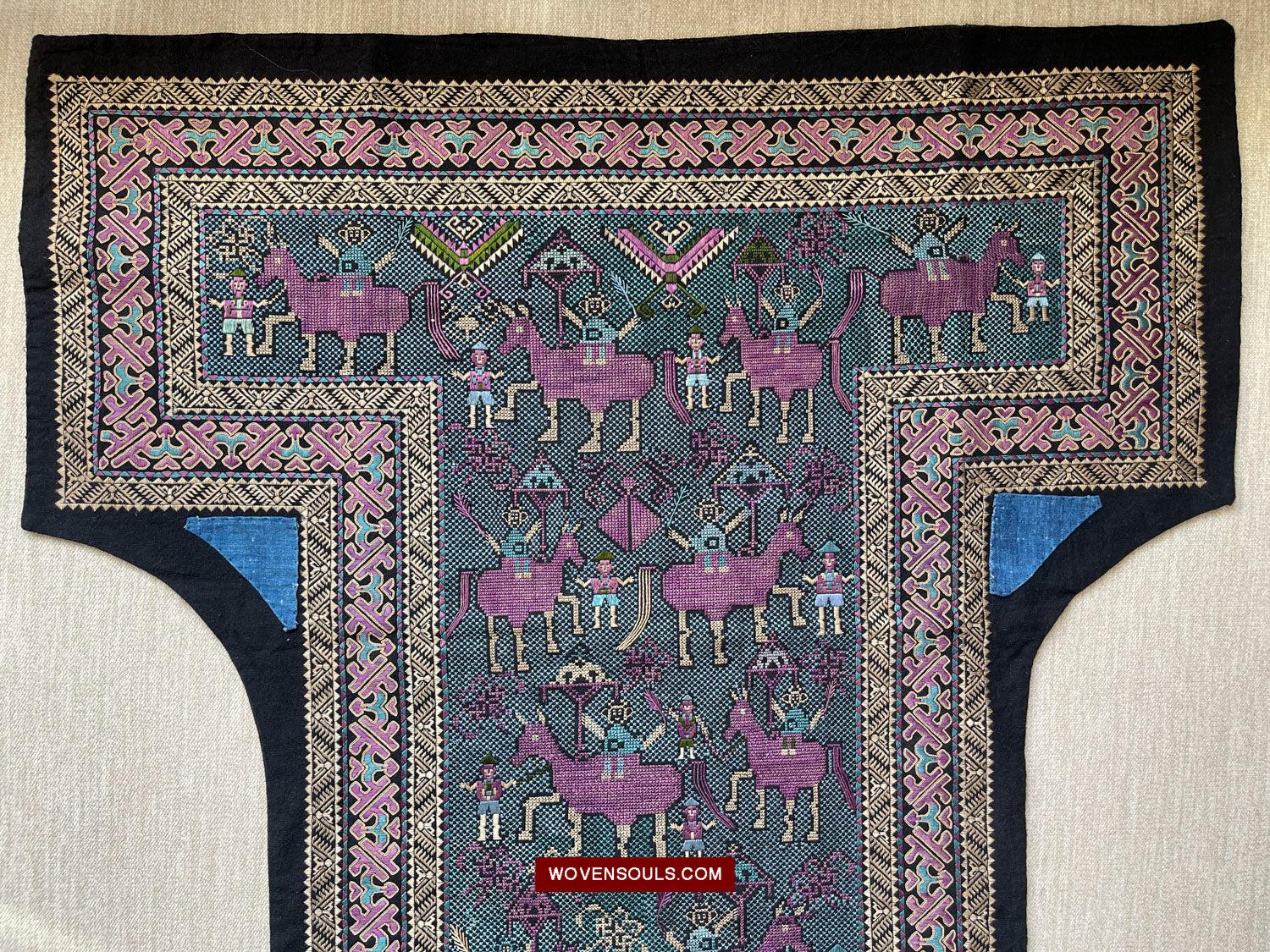 1618 Rare Vintage Baby Carrier with Figures-WOVENSOULS Antique Textiles & Art Gallery