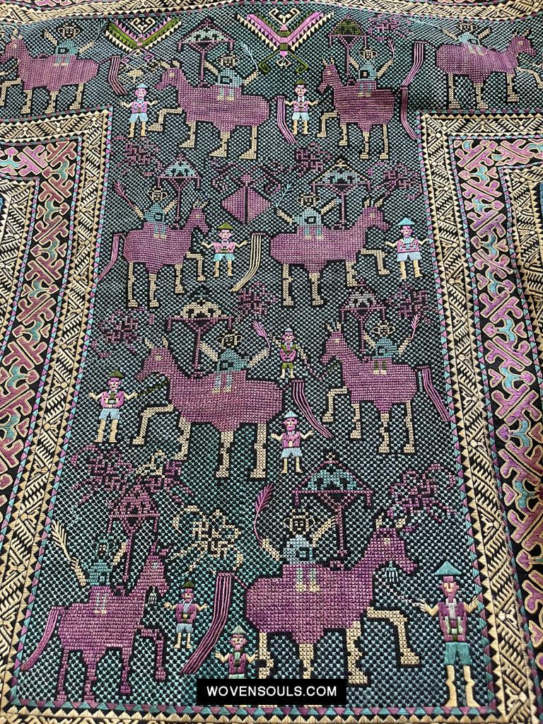 1618 Rare Vintage Baby Carrier with Figures-WOVENSOULS Antique Textiles & Art Gallery