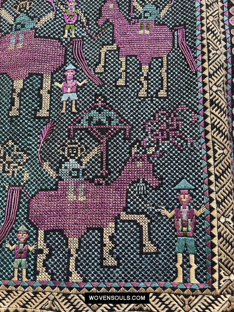 1618 Rare Vintage Baby Carrier with Figures-WOVENSOULS Antique Textiles & Art Gallery