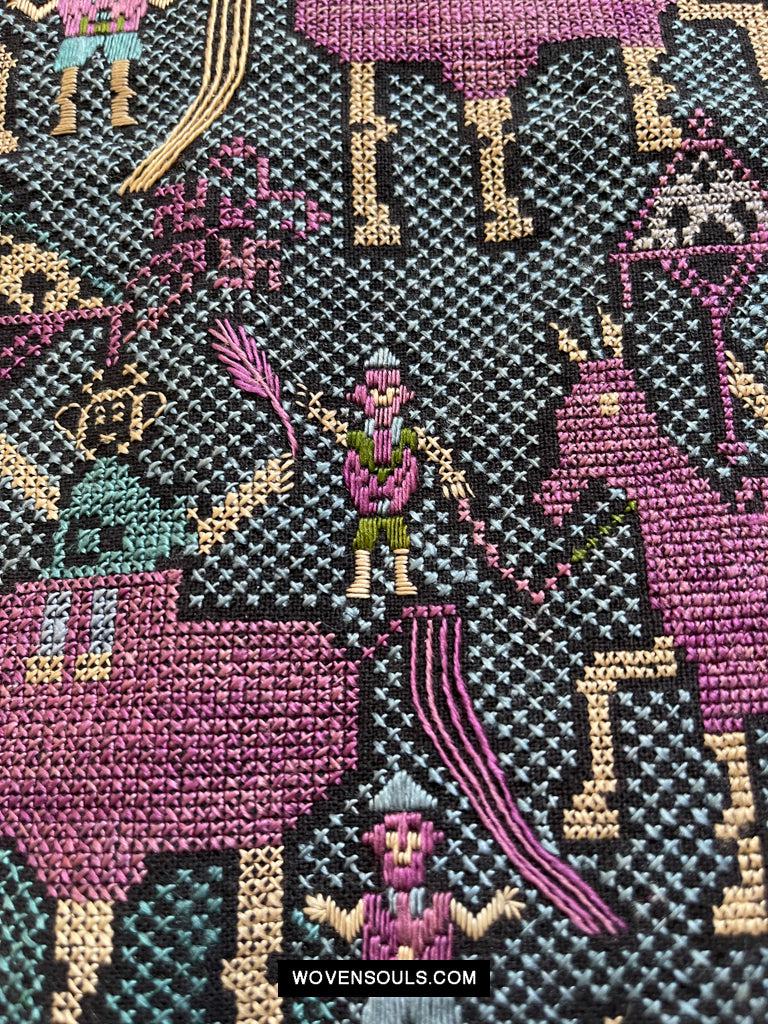 1618 Rare Vintage Baby Carrier with Figures-WOVENSOULS Antique Textiles & Art Gallery