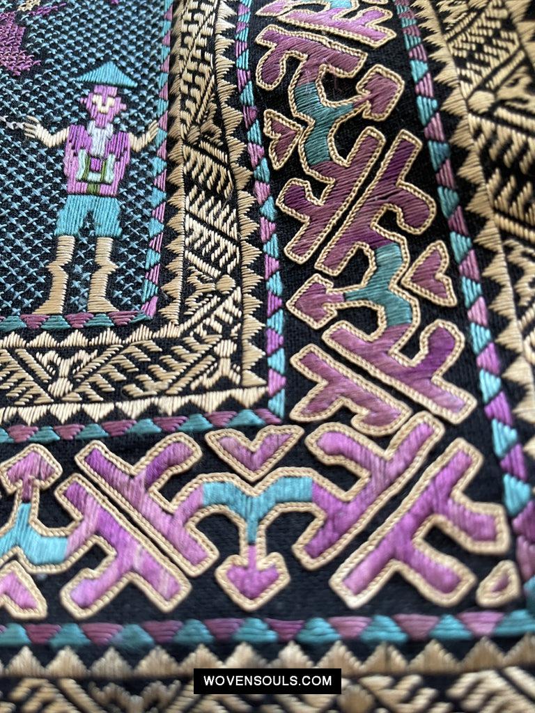 1618 Rare Vintage Baby Carrier with Figures-WOVENSOULS Antique Textiles & Art Gallery